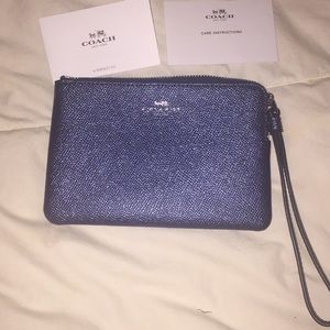 Coach wristlet navy blue textured leather